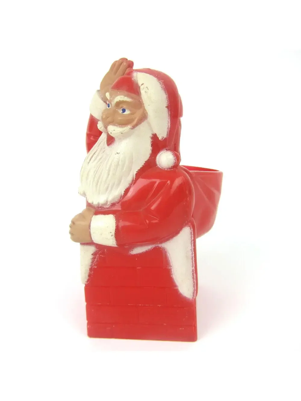 Vintage Rosbro Santa Claus in Chimney Christmas Candy Container Plastic 1950s